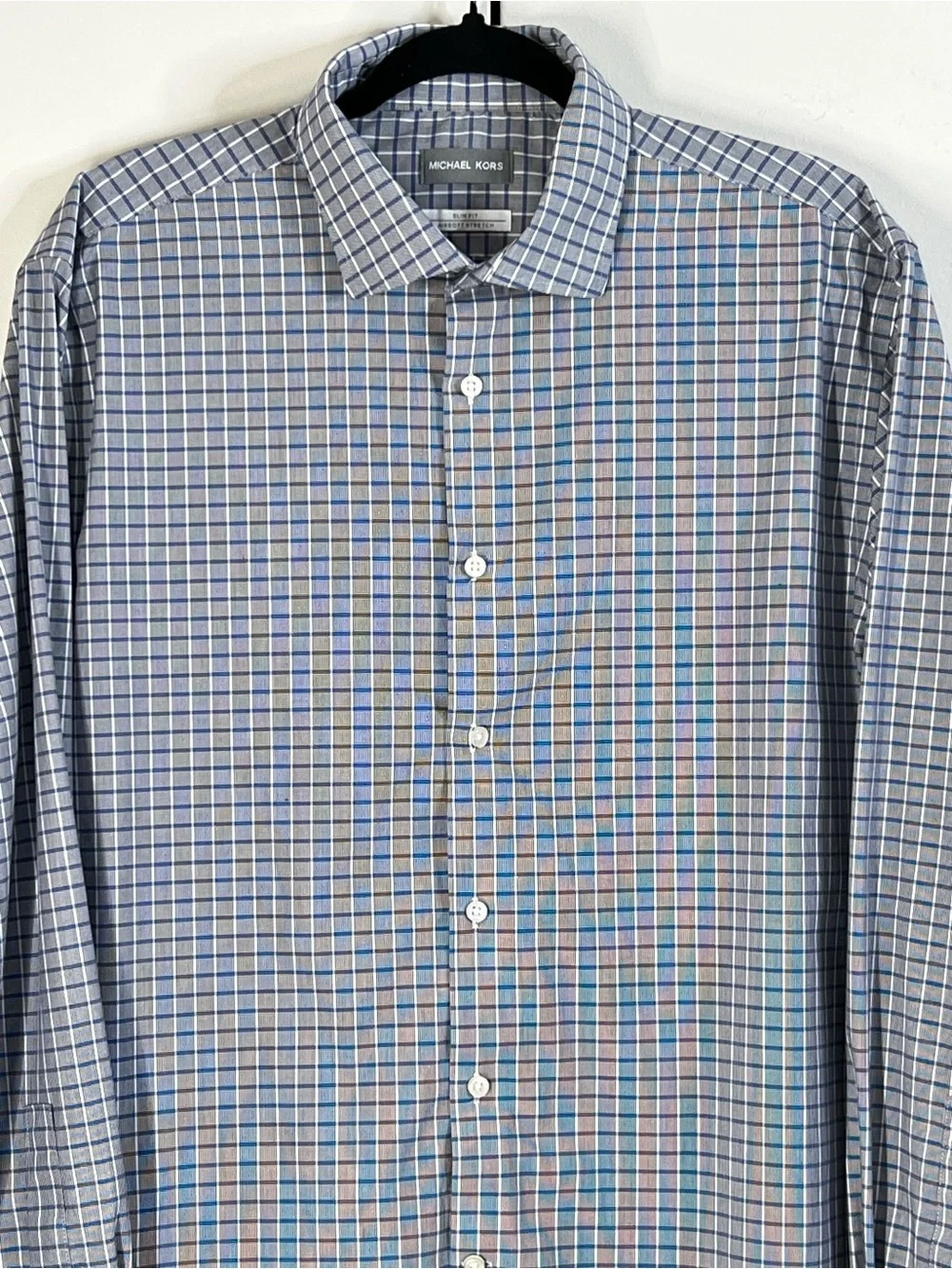 Michael Kors Men’s XL Blue Plaid Business Button up Dress Shirt
